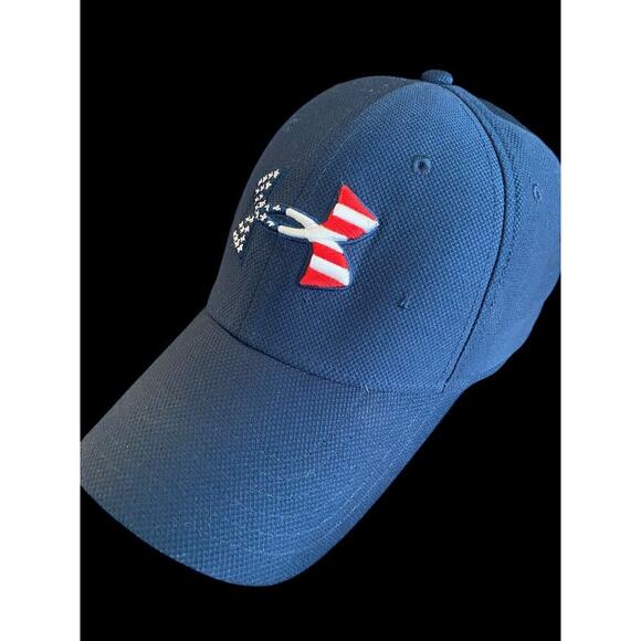 Under Armour Baseball Hat American Flag UA Fitted Large XL Mens Navy Blue Logo - Picture 3 of 9